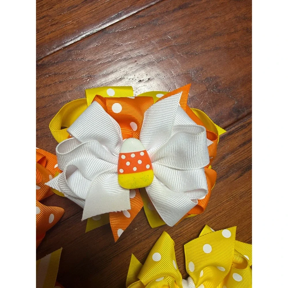Hair Bows Halloween Candy Corn Polka Dot Boutique Handmade Festive School